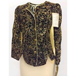 Vintage 80s R&K Evenings Cropped Open Bolero Jacket Metallic Embroidered Size 10